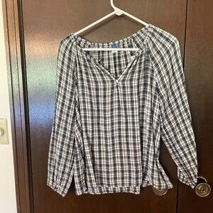 Women's Peasant Plaid Top-Medium